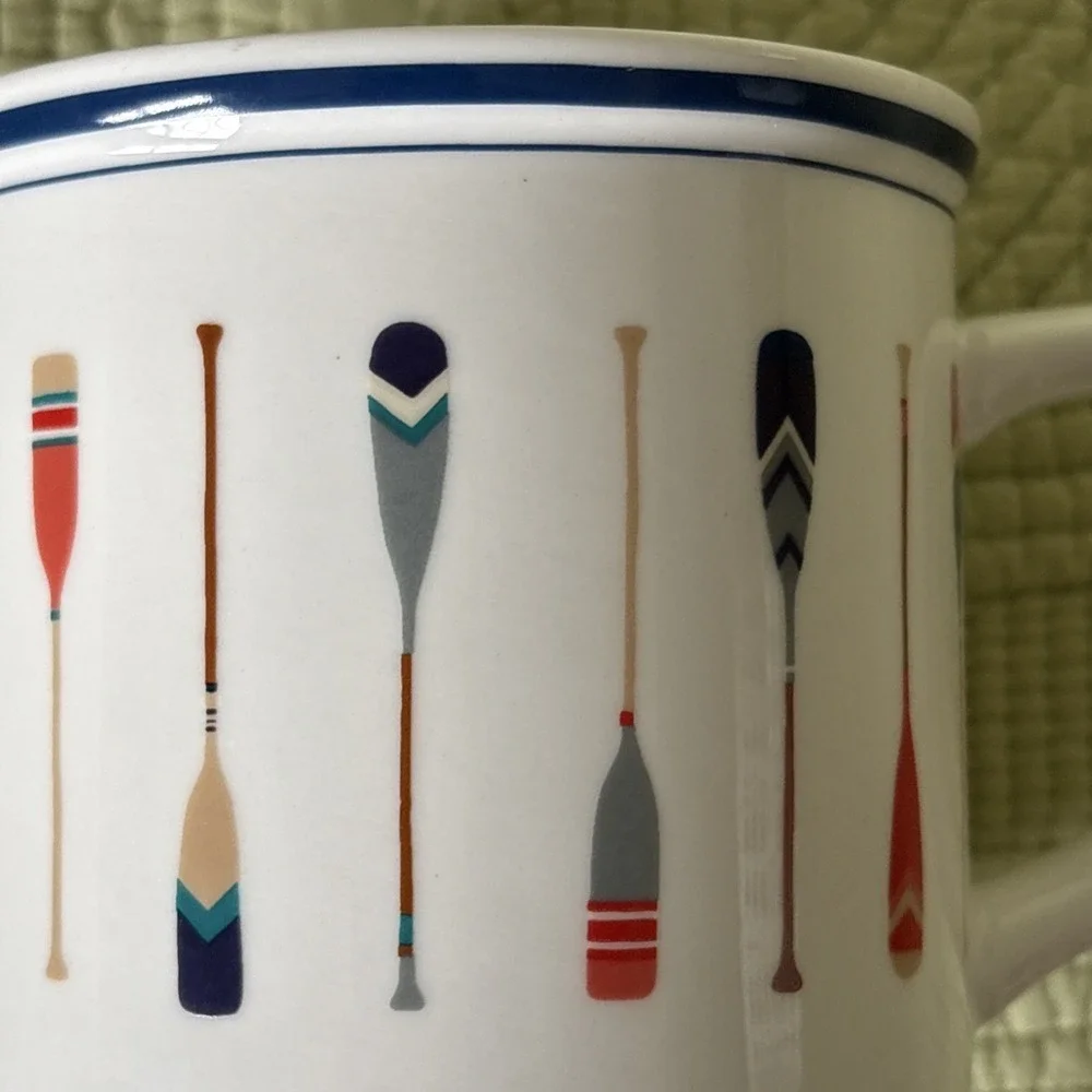 Pottery Barn Nautical Oars Rowing Coffee Mug Canoe Paddle Coastal Cabin Cup